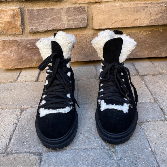 NWOB Steve Madden Resa Faux Shearling Black Suede - Picture 3 of 6